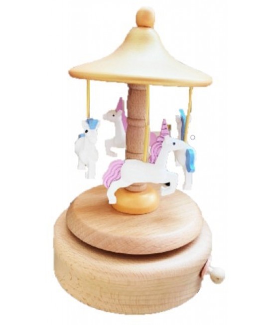 圓形 旋轉獨角獸 木質音樂盒 MUSIC BOX